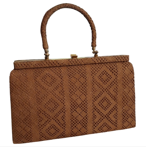 Vintage Taupe Woven Coated Top Handle Bag! 🔥 - Picture 1 of 9